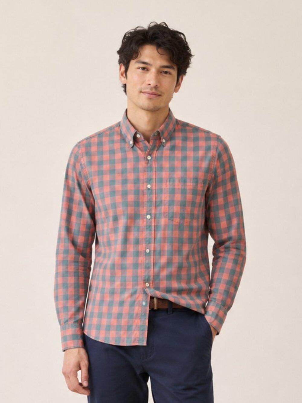 J.Crew Button Down Mens S Pink Blue Buffalo Check Slim Fit Long Sleeve Shirt